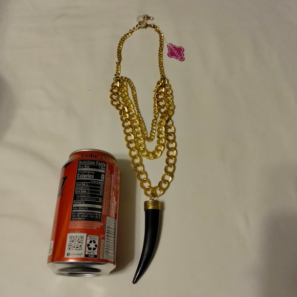 Iris Apfel & Bajalia Gold Chain & Bone Horn Pendent Statement Necklace - Picture 3 of 16
